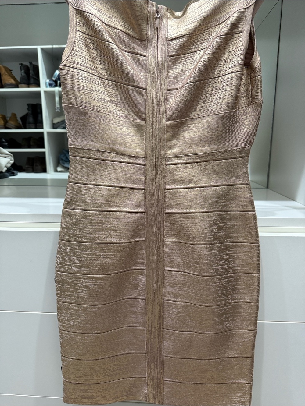 Herv Leger Sleeveless Metallic Rose Gold Bandage Dress - Picture 7 of 7
